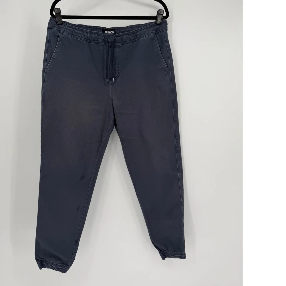 RSQ Mens Jogger Pants XL Navy Blue Stretch Cotton Twill Elastic Waist Casual